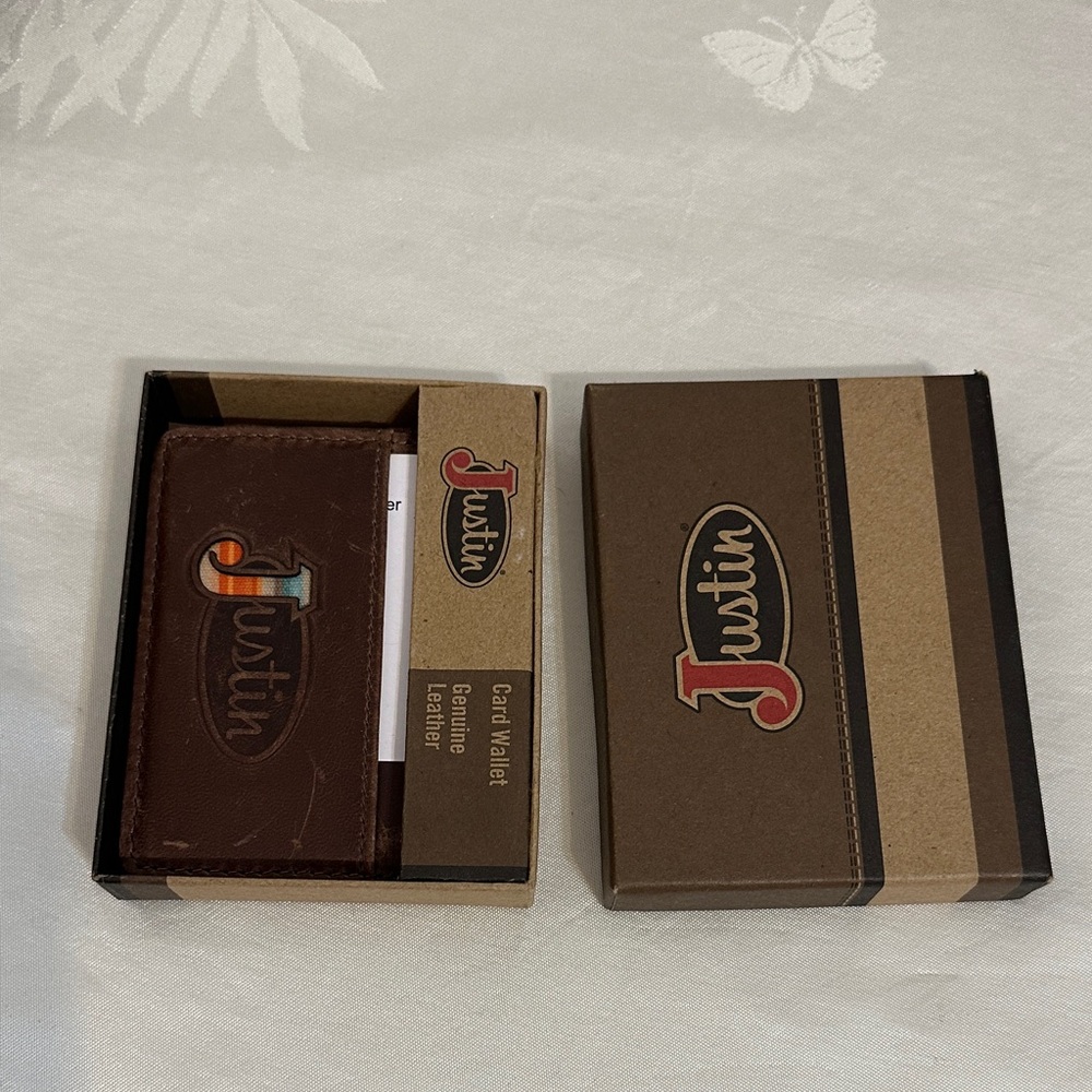 Justin Boots Tan Leather Card Holder magntic clip genuine leather